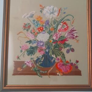Vintage Framed Crewel Picture